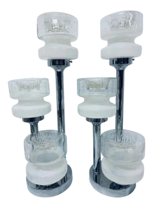 Mid-Century Murano Glass and Chrome Table or Desk Lamps by Mazzega - a Pair
