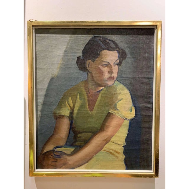 Finnish Artist, Young Woman in a Yellow Dress, 1930s, Oil on Canvas, Framed For Sale - Image 6 of 13