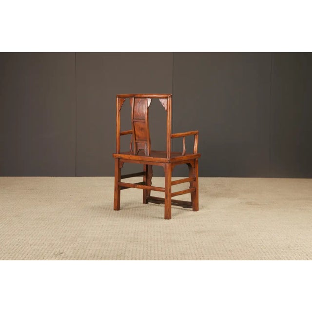 Pair of Qing Dynasty Chinese Horseshoe-Back Armchairs in Carved Elmwood For Sale - Image 18 of 18