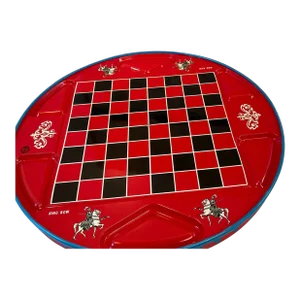 Vintage Chinese and Regular Checkers Game in Round Tin
