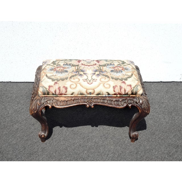 Antique French Louis XVI Ornately Carved Footstool Bench For Sale - Image 4 of 12