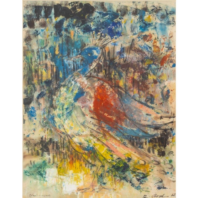 German School, "Pfauvogel" [Peacock], Oil and Watercolor on Paper, 1962, illegibly signed "R. Arzt (?)" and dated lower...