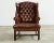 Traditional Georgian Style Tufted Cigar Leather Wingback Chair and Ottoman For Sale - Image 3 of 12