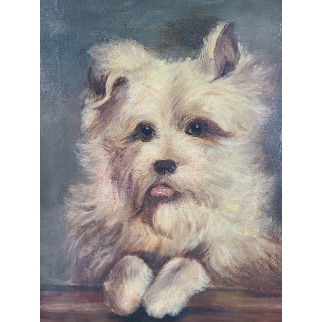 Antique 19th Century Victorian Oil Painting Portrait of a Terrier Dog For Sale - Image 4 of 14