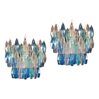 Murano Glass Poliedri Sapphire Colored Chandelier in the Style of Carlo Scarpa For Sale