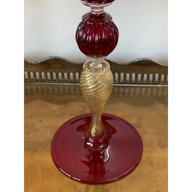 Late 20th Century Set of Three Modern Murano Glass Goblets, Blue, Red and Amethys For Sale - Image 9 of 18