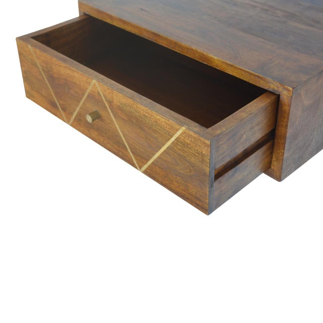 Wall-Mount Chestnut Wall Cabinet With Brass Inlay Drawer For Sale - Image 4 of 8