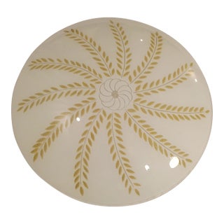 Large Vintage Round Ceiling Light Cover With Gold Glitter Wheat Pattern and Frosted Glass For Sale