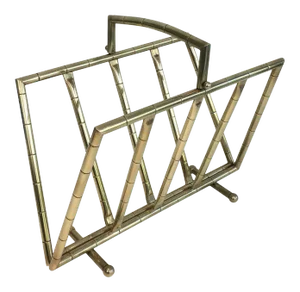 Faux-Bamboo Brass Magazine Rack in the Style of Jacques Adnet