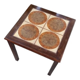 Vintage 1960's Mid-Century Modern Danish Wood Table With Inlaid Tiles Mobelfabrikken Toften For Sale