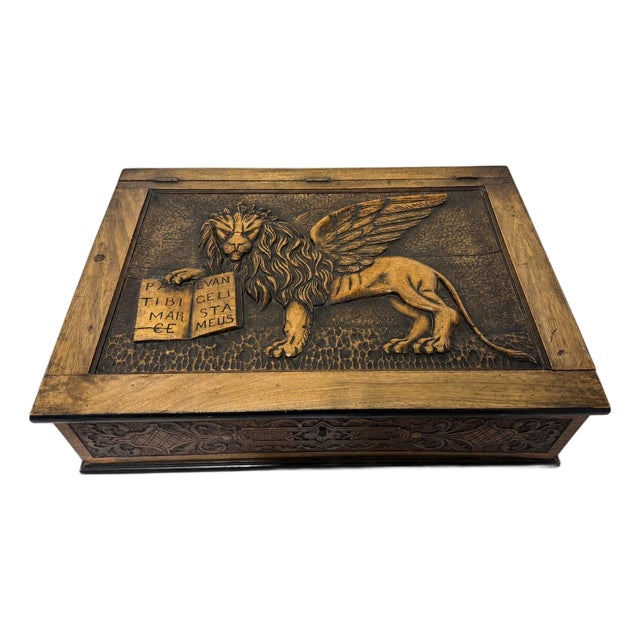 Venetian Renaissance Revival Carved Walnut Bible Casket With Lion of Saint Mark For Sale