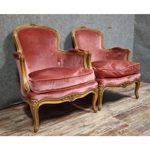 Louis XV Style Cabriolet Armchair in Carved Wood and Pink Velvet For Sale - Image 3 of 10