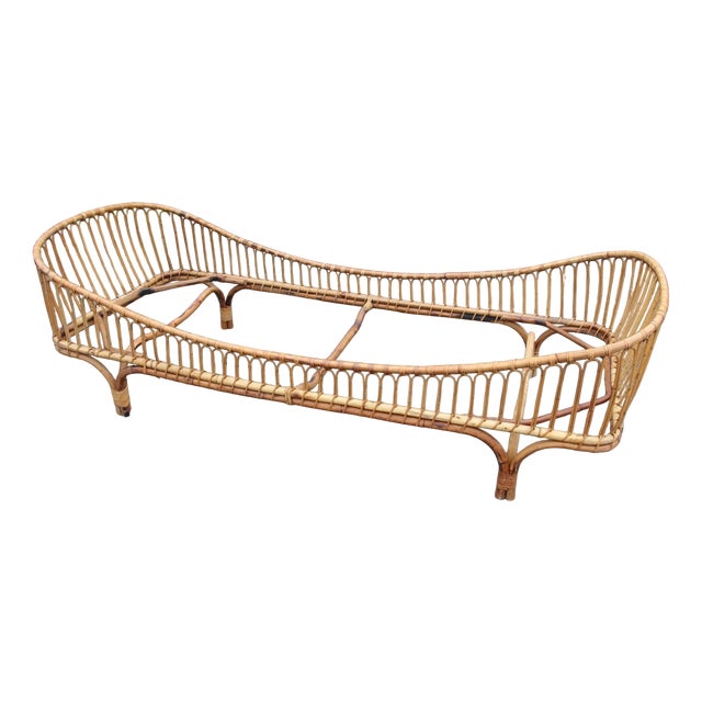 Vintage Italian Rattan Bed, 1960s For Sale