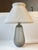 A gourd shaped table lamp in tumbled thick and heavy grey smoke art glass. It is called ice flower (danish isblomst) and...