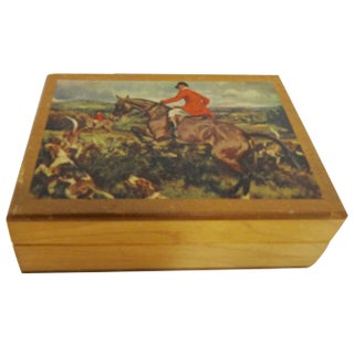 Vintage Decoupage Hunt Scene Handmade Wooden Box For Sale