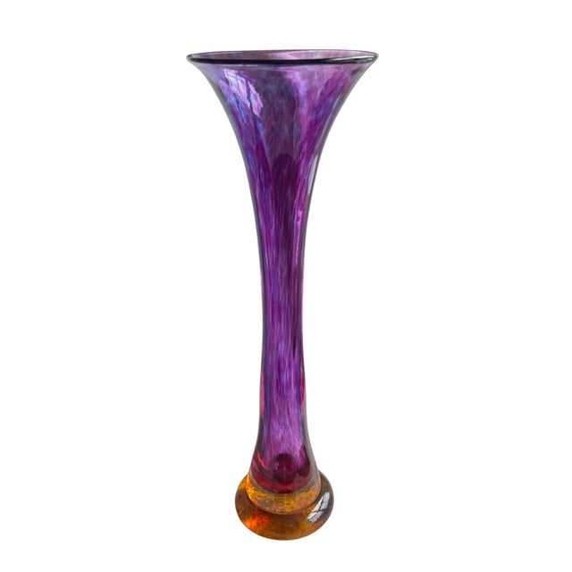 Late 20th Century Post Modern Signed Hand Blown Purple Art Glass Vase For Sale - Image 12 of 15