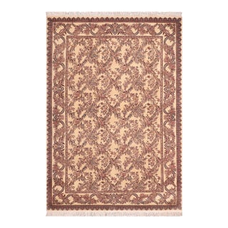 Shabby Chic Trellis 1990's Pak-Persian Ivory/Pink Wool Rug - 6'3'' X 9'1'' For Sale