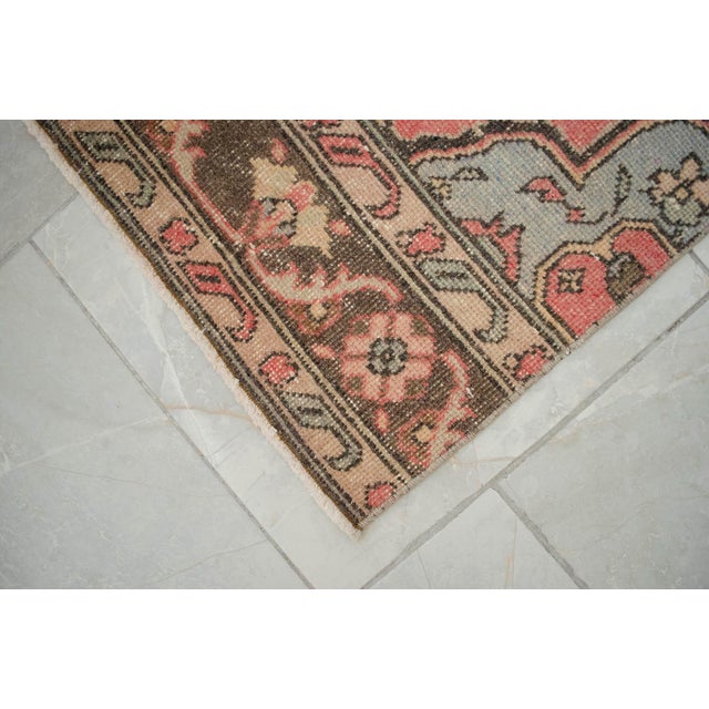 1970s Distressed Oushak Runner Rug Low Pile Faded Colors Pink Hallway Decor - 2'8″ X 12'7″ For Sale - Image 11 of 13