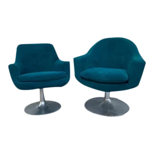 Mid Century Modern Aluminum Swivel Tulip Base Side Chairs Newly Reupholstered - Set of 2
