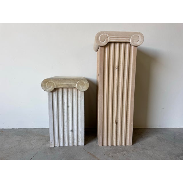 Vintage Carved Wood Capital Column Design Pedestals — Set of 2/ Sold For Sale - Image 4 of 11
