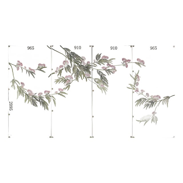 Hand‑Painted Chinoiserie Mural Panels, Pink Albizia Silk Tree Floral Motifs, Set of 4 For Sale