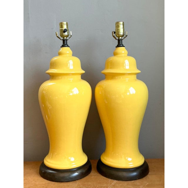 Mid-Century Modern Vintage Glazed Ceramic Ginger Jar Lamps - Set of 2 For Sale - Image 3 of 16