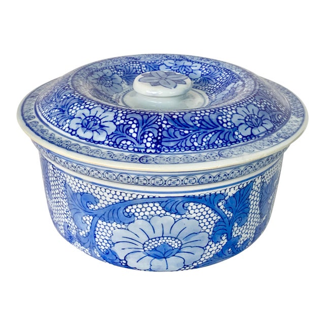 Vintage Williams Sonoma Blue and White Lidded Serving Dish Chairish