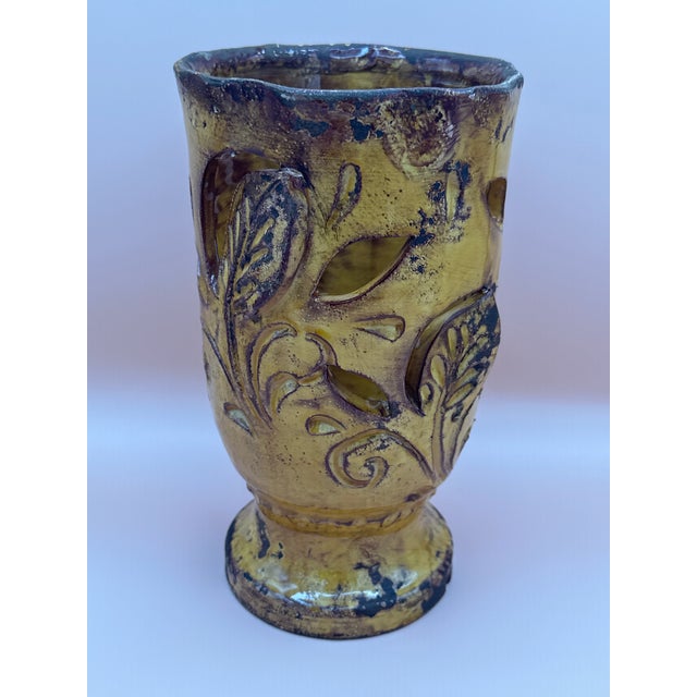 VIETRI Vintage Vietri Italy "Rustic Garden" Ceramic Candle Lantern Luminary – Amber Gold For Sale - Image 4 of 6