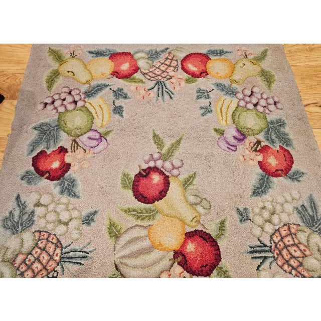 Vintage American Hand Hooked Rug, Fruit Pattern Design, Folk Art Tapestry, 2x4 For Sale - Image 11 of 13
