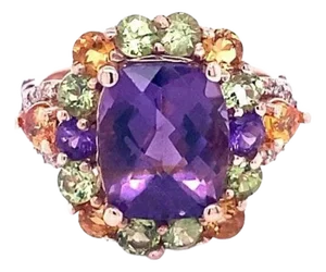 6.17 Ct Amethyst, Peridot, Sapphire, Diamond Rose Gold Ring