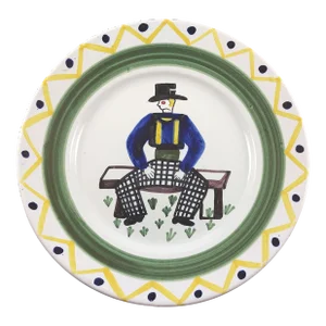 1930s Hb Quimper Pottery Faience France Top Hat Man on Bench Ceramic Plate