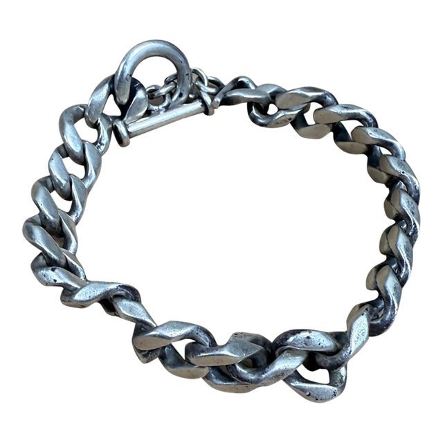 1970s Chunky Cuban Link Sterling Silver Bracelet Taxco For Sale
