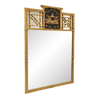 Friedman Brothers Gold Gilt Faux Bamboo Japanese Pagoda Mirror For Sale