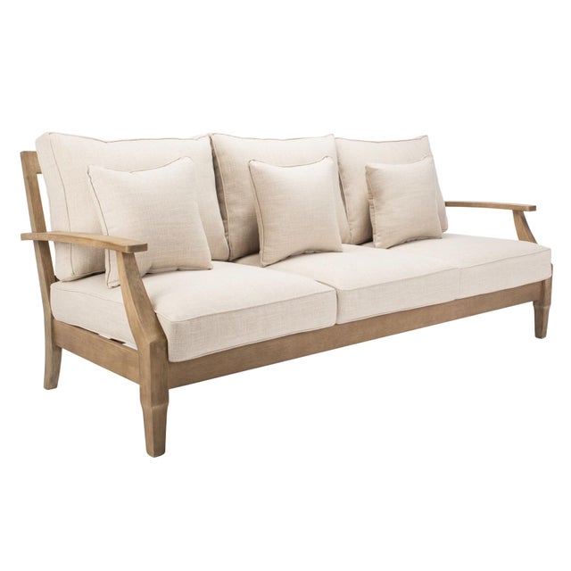 Wood Martinique Wood Patio Sofa, Natural/Beige For Sale - Image 7 of 10