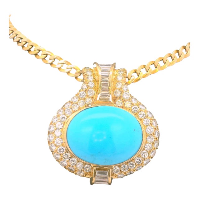 1970s Italian 18k Gold Necklace With Turquoise & Diamonds, Valenza Atelier For Sale