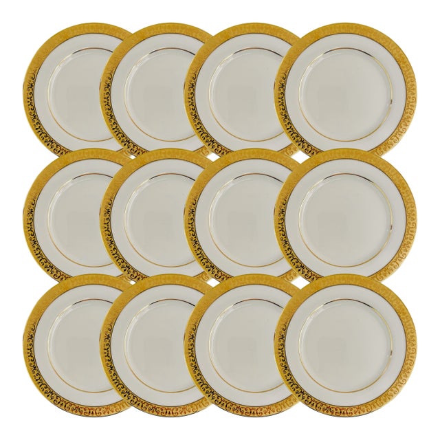 Vintage Gold Encrusted Band Bread & Butter Plates - Set of 12 For Sale