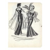 1950s Virginia Spencer Ladies in Evening Dresses Drawing For Sale