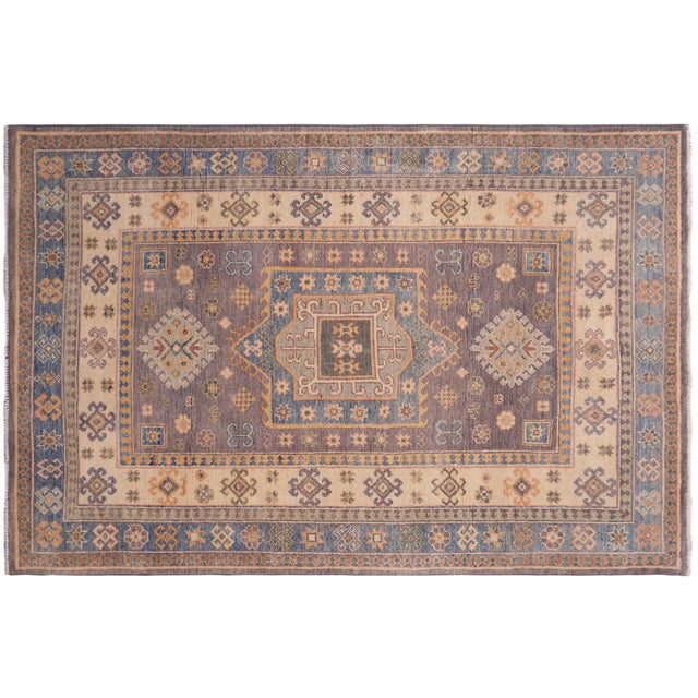 Gray Southwestern Kazak Rustic Light Gray/Light Blue Wool Rug - 3'10''x5'10'' For Sale - Image 8 of 10