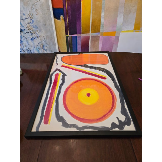 A good handpainted abstract painting in a contemporary gallery frame . Having loose wide brush strokes in vibrant mid...