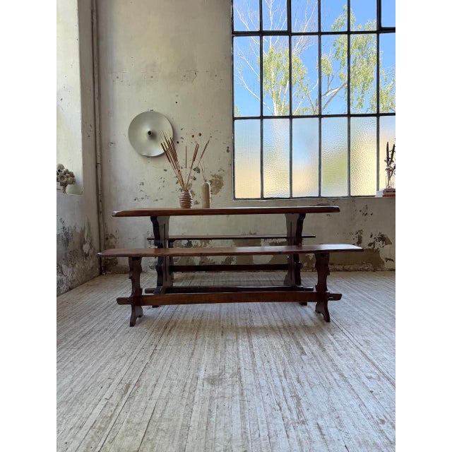 Walnut Table Set and Benches, 1890s, Set of 3 For Sale - Image 6 of 18