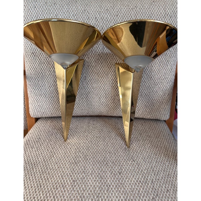 Gold Vintage Postmodern Gilt Metal and Glass Wall Lights from Hustadt Leuchten, Germany, 1980s, Set of 2 For Sale - Image 8 of 9