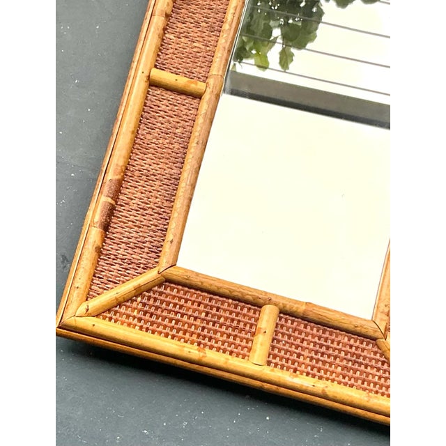 Late 20th Century Vintage Boho Woven Rattan Mirror For Sale - Image 5 of 6