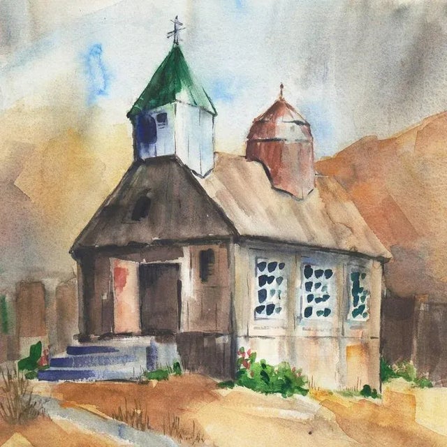 Signed lower right, "Muriel Backman", titled verso and dated 1960. Painted on Arches paper. This notable California woman...