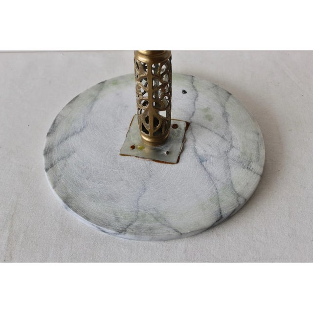Brass 1970s Pierced Reticulated Brass Pedestal Marble Top Drinks Side Table For Sale - Image 8 of 12