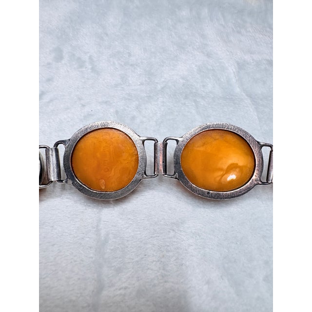 Vintage Polish Baltic Egg Yolk Amber Sterling Silver Bracelet Gdansk 56.9g For Sale - Image 13 of 15