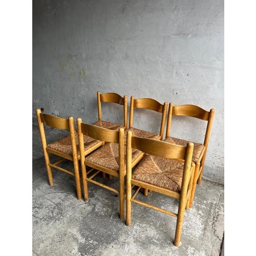 Vintage Wooden Chairs with Rush Seats, Set of 6 For Sale - Image 5 of 15
