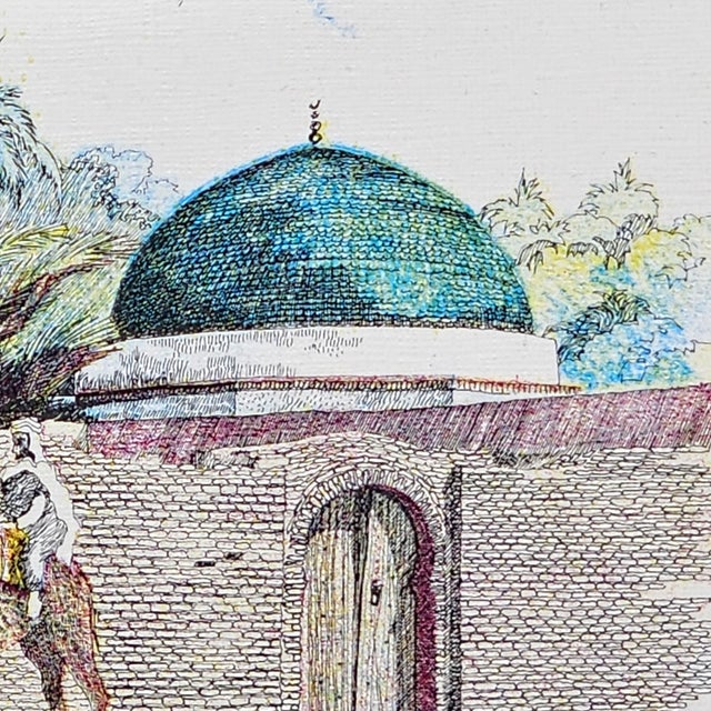 Pair of 1960s Moroccan Hand-Colored Prints Signed Kaloun | Desert Rider & Marrakesh Tower | Framed Mid-Century Global Décor For Sale In San Francisco - Image 6 of 10