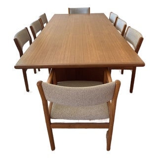 Vintage Teak Dining Table Including Chairs For Sale
