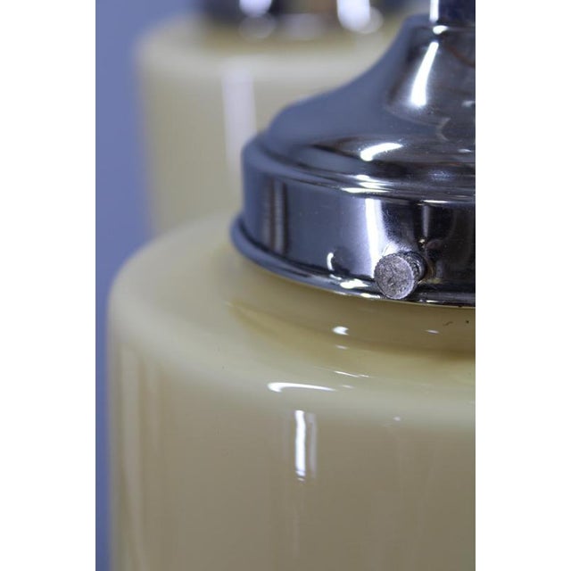 Cream Art Deco Nickel Pendant Light with Cream Glass Cylinders, 1930s For Sale - Image 8 of 15