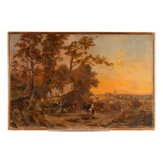 François Louis Fritz De Niederhäusern, Pastoral Scene at Sunset, Oil on Canvas For Sale